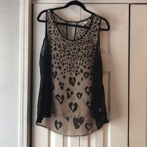 Black & Animal Print Sleeveless Chiffon Tank